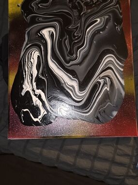 Abstract Swirl Home Art Painting in Black and White Over Galaxies Of Warm Tones